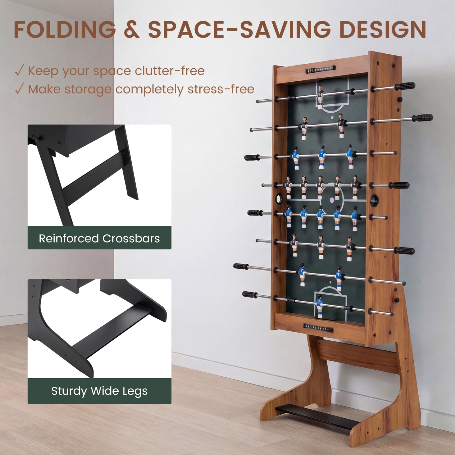Folding Foosball Table 4ft x 2ft Competition-Sized Soccer Table with 2 Balls and Slide Scorers, Natural Game Room at Gallery Canada