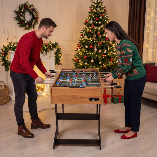 Folding Foosball Table 4ft x 2ft Competition-Sized Soccer Table with 2 Balls and Slide Scorers, Natural