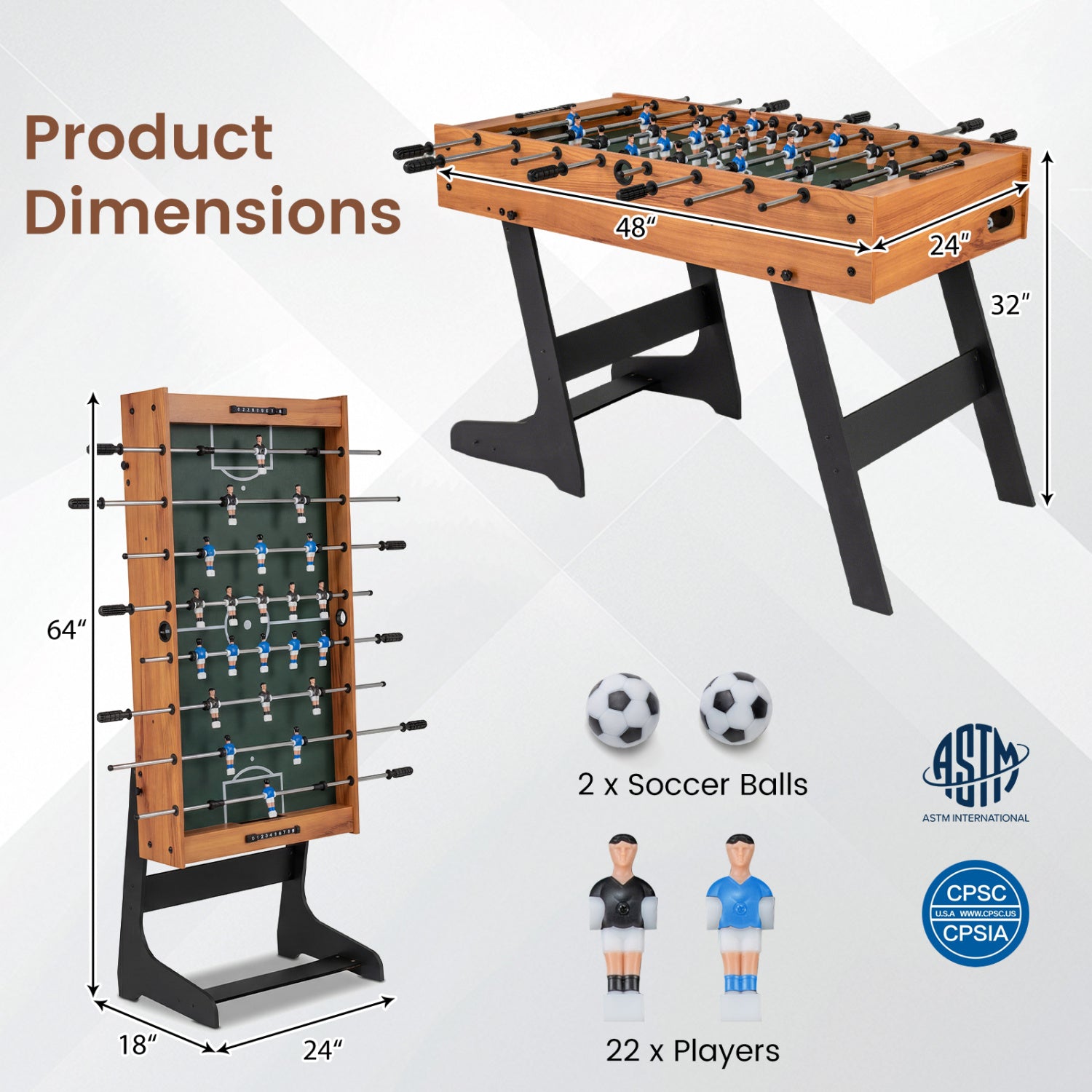 Folding Foosball Table 4ft x 2ft Competition-Sized Soccer Table with 2 Balls and Slide Scorers, Natural Game Room at Gallery Canada