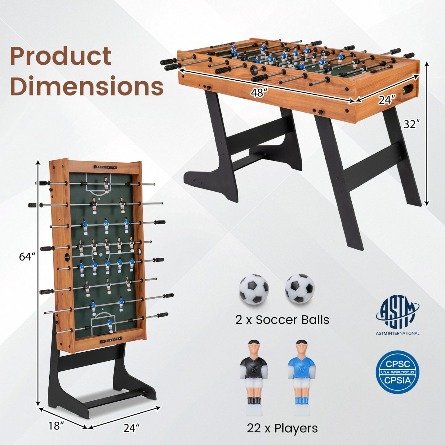Folding Foosball Table 4ft x 2ft Competition-Sized Soccer Table with 2 Balls and Slide Scorers, Natural Game Room at Gallery Canada