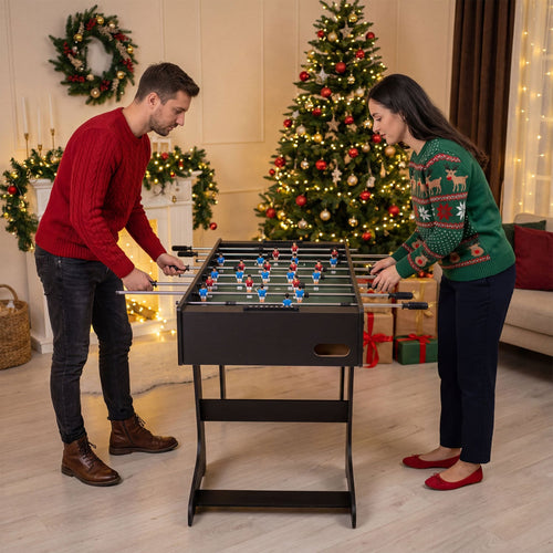 Folding Foosball Table 4ft x 2ft Competition-Sized Soccer Table with 2 Balls and Slide Scorers, Black