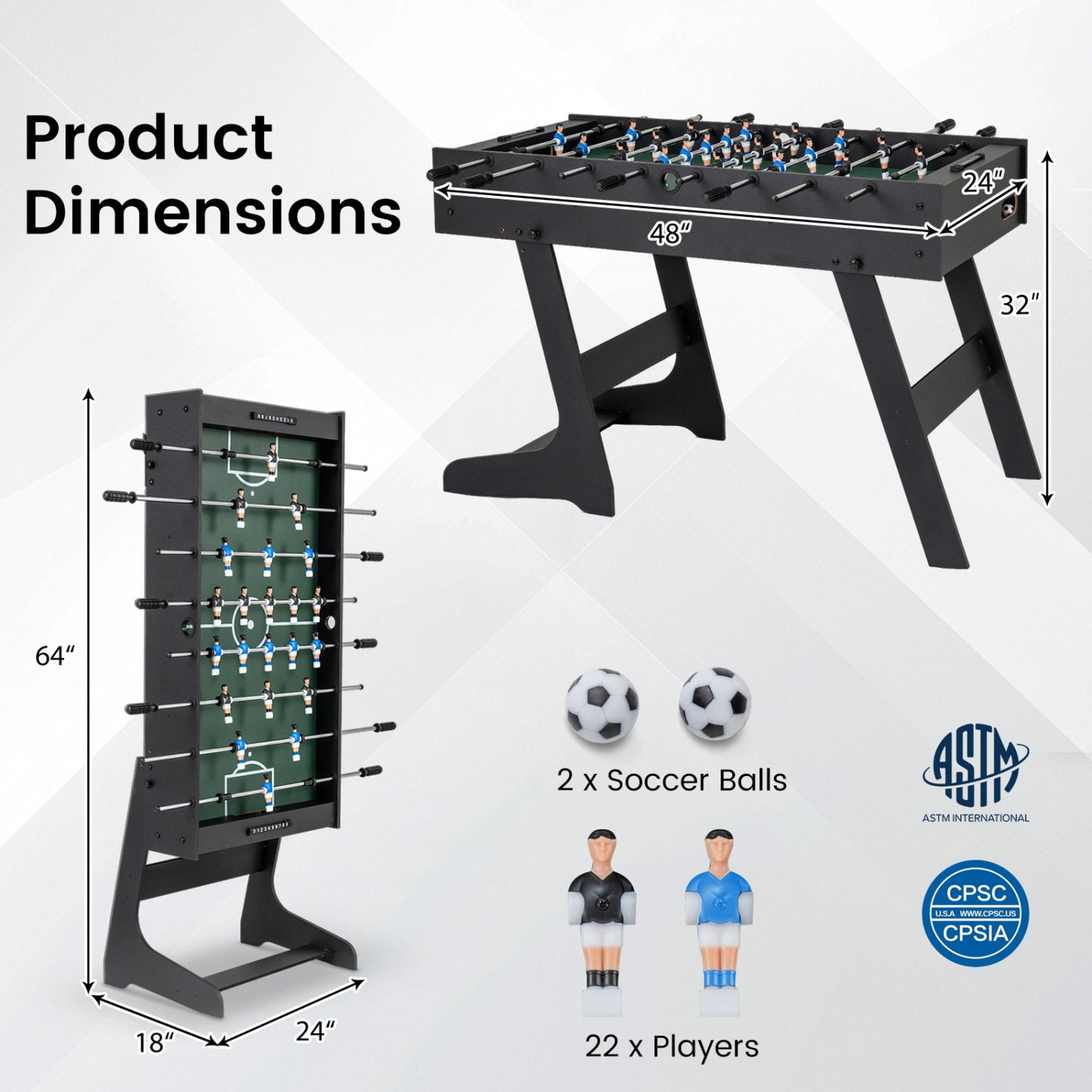 Folding Foosball Table 4ft x 2ft Competition-Sized Soccer Table with 2 Balls and Slide Scorers, Black Game Room at Gallery Canada