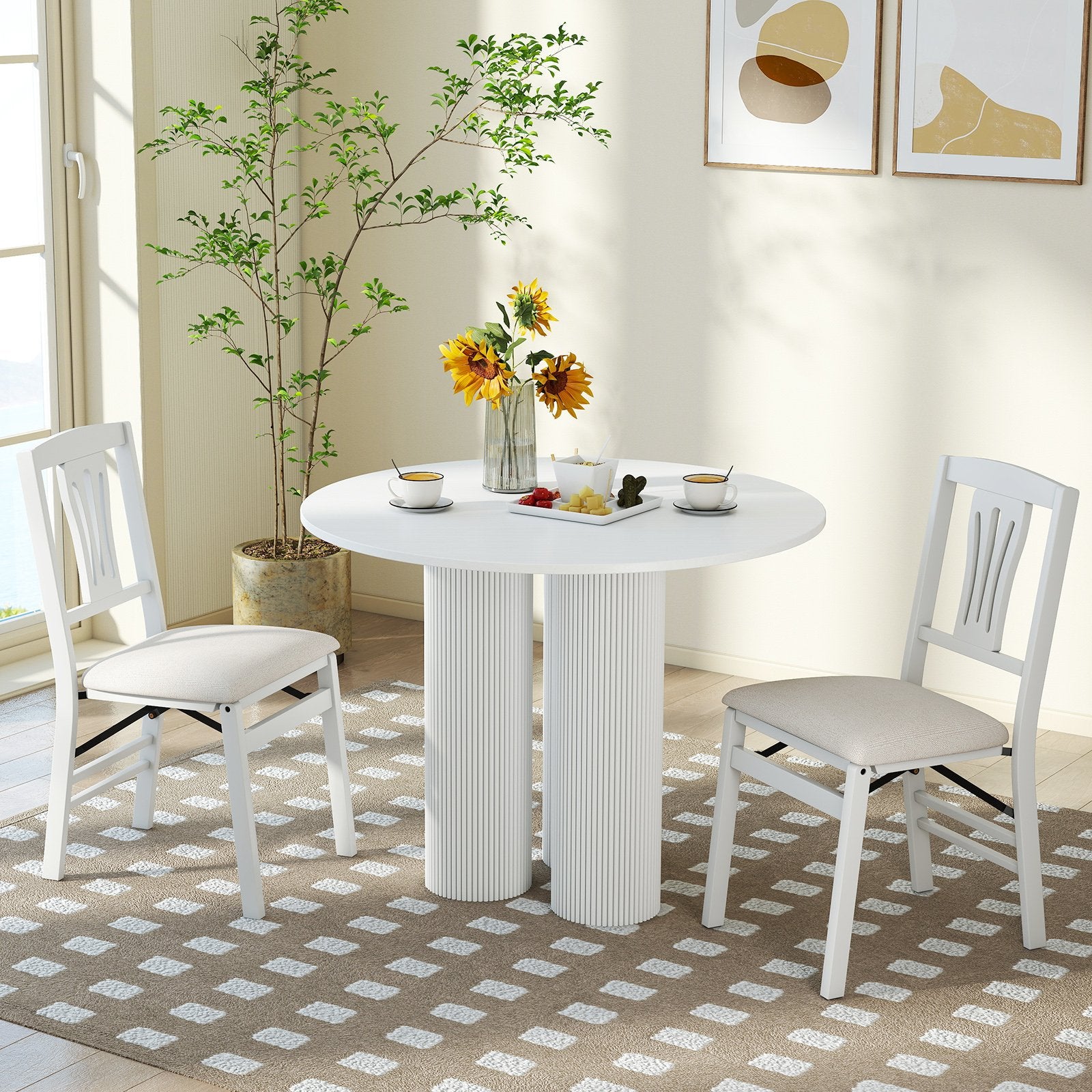 Folding Kitchen Chairs Set of 2 Upholstered Dining Chairs with Comfy Padded Seats, White Dining Chairs at Gallery Canada