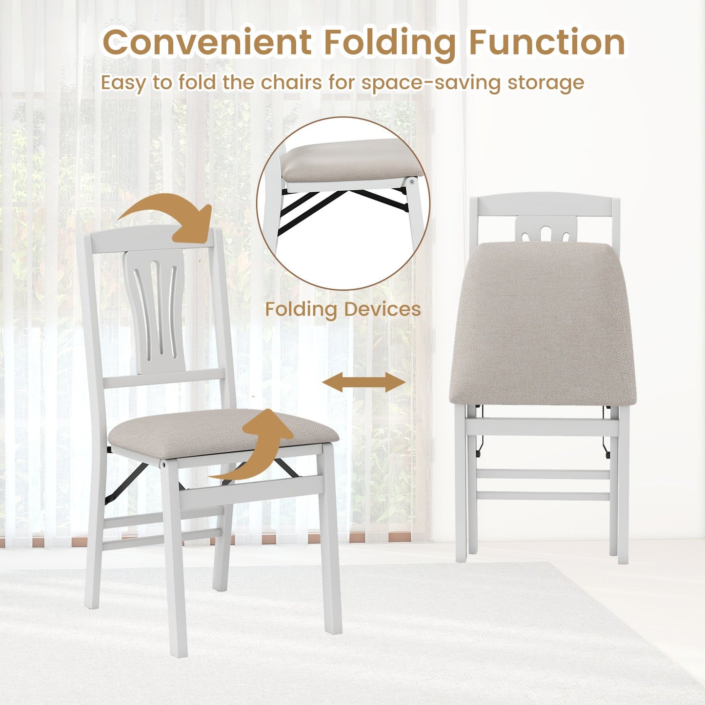 Folding Kitchen Chairs Set of 2 Upholstered Dining Chairs with Comfy Padded Seats, White Dining Chairs at Gallery Canada
