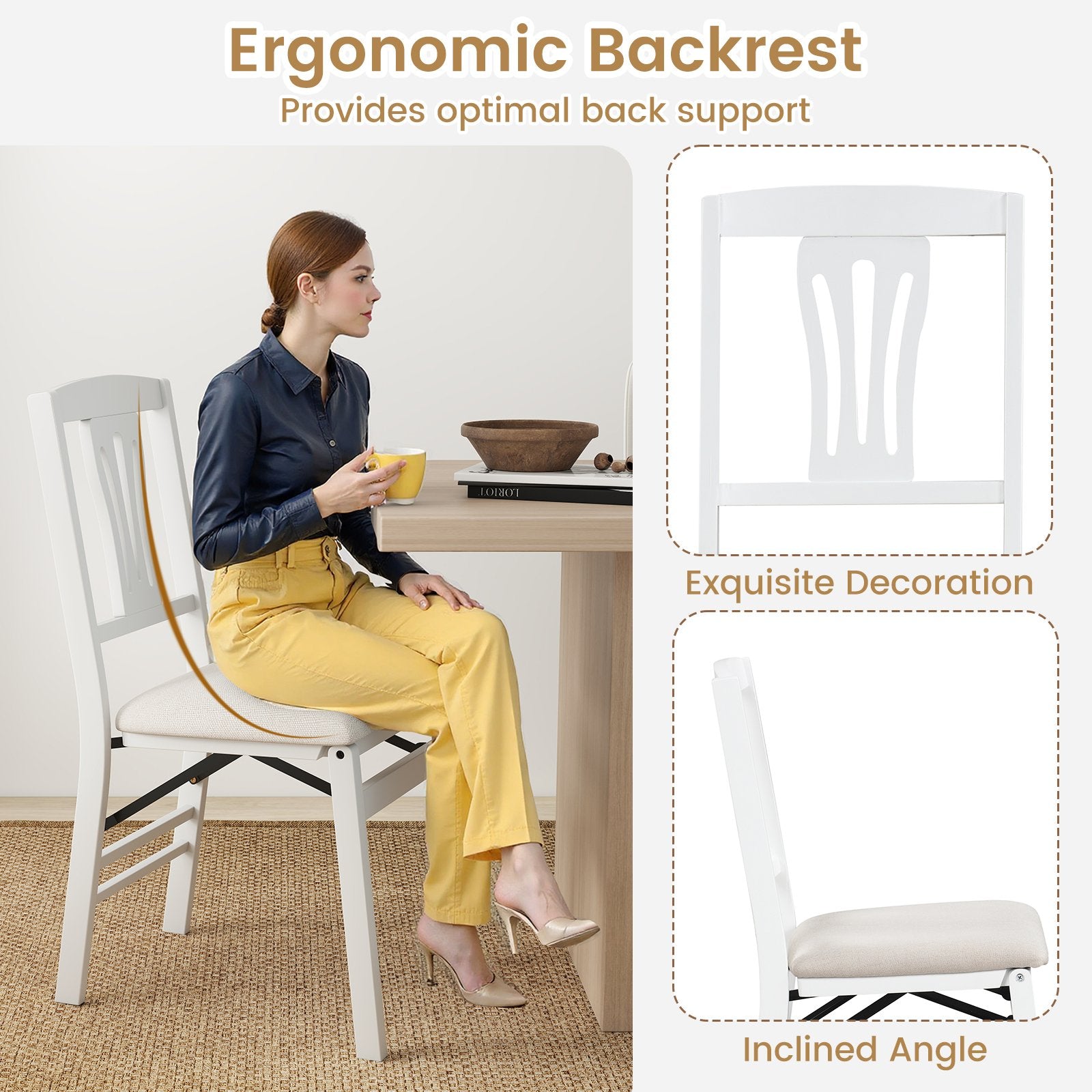 Folding Kitchen Chairs Set of 2 Upholstered Dining Chairs with Comfy Padded Seats, White Dining Chairs at Gallery Canada