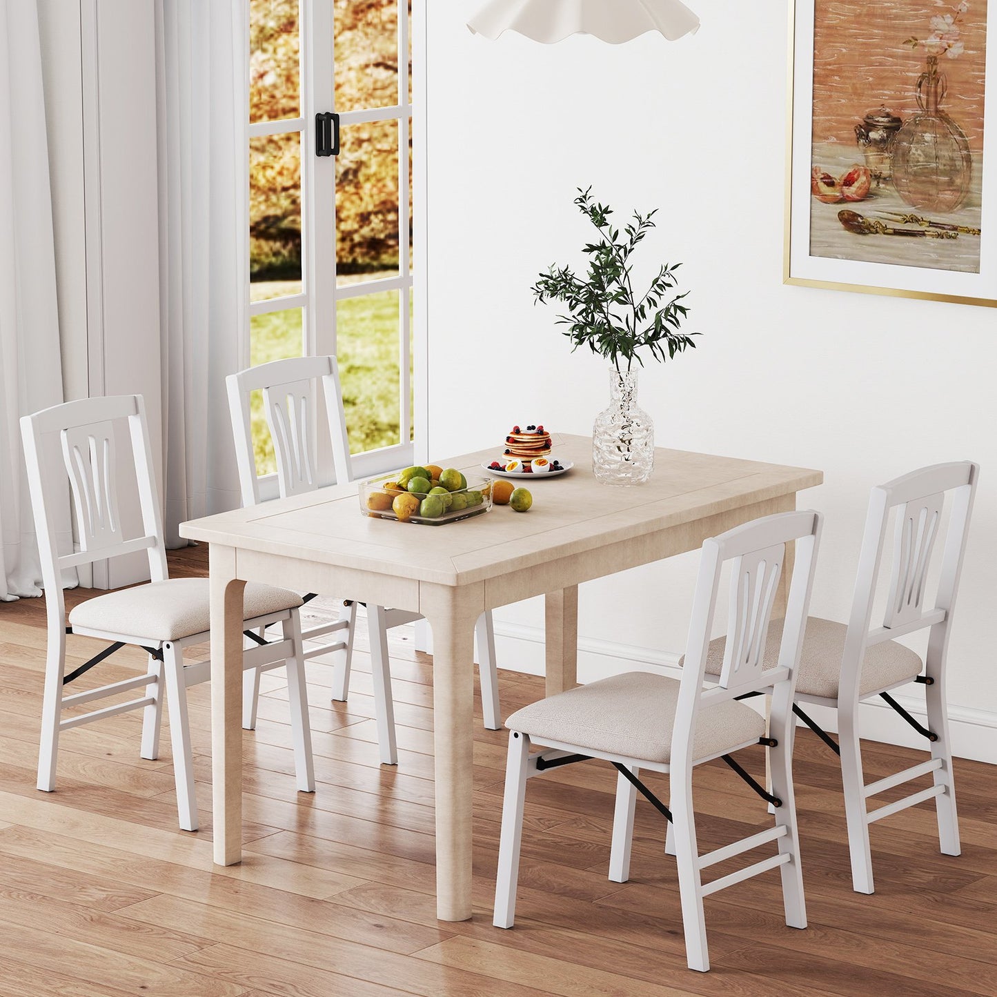 Folding Kitchen Chairs Set of 4 Upholstered Dining Chairs with Comfy Padded Seats, White Dining Chairs at Gallery Canada