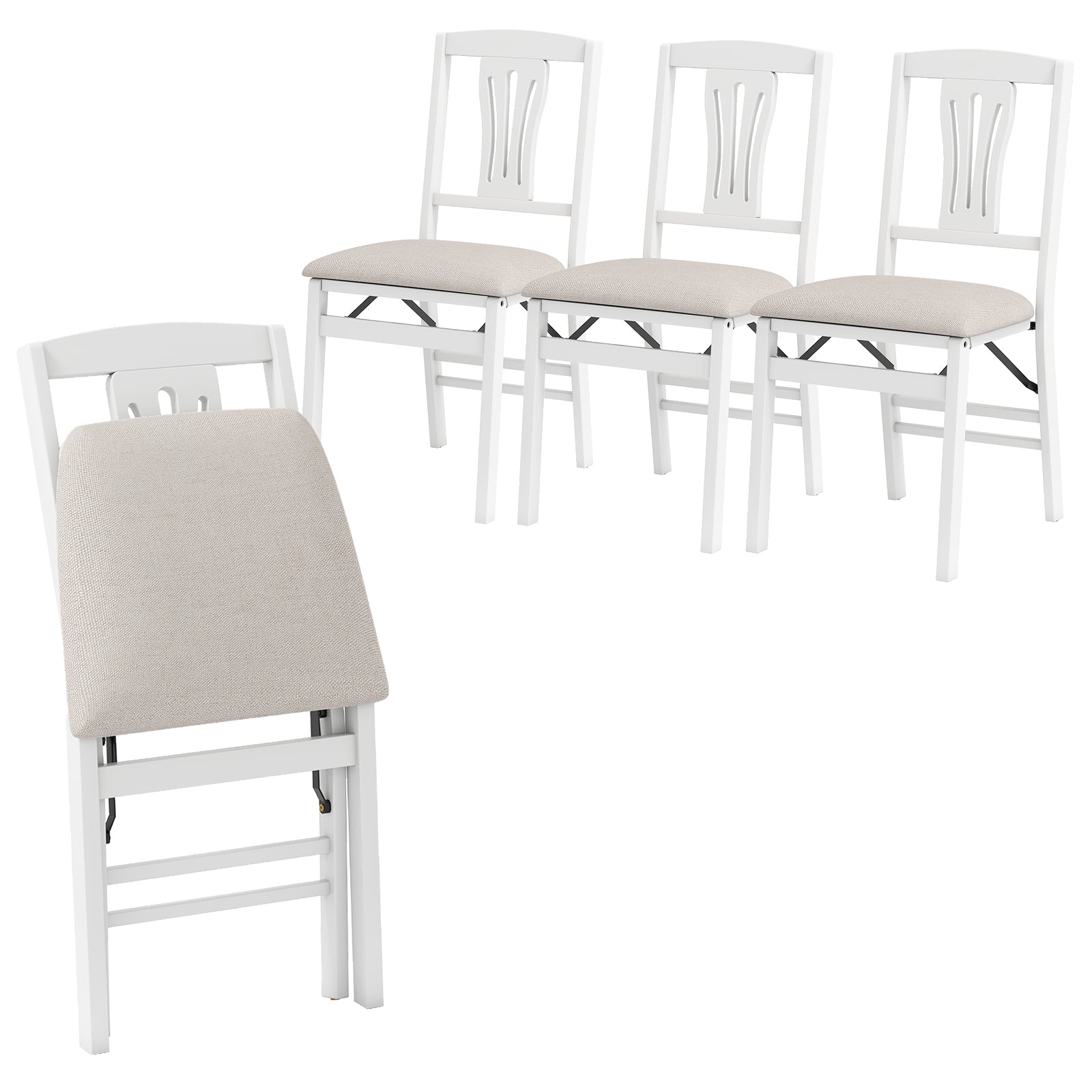 Folding Kitchen Chairs Set of 4, Upholstered Dining Chairs, White Dining Chairs White at Gallery Canada