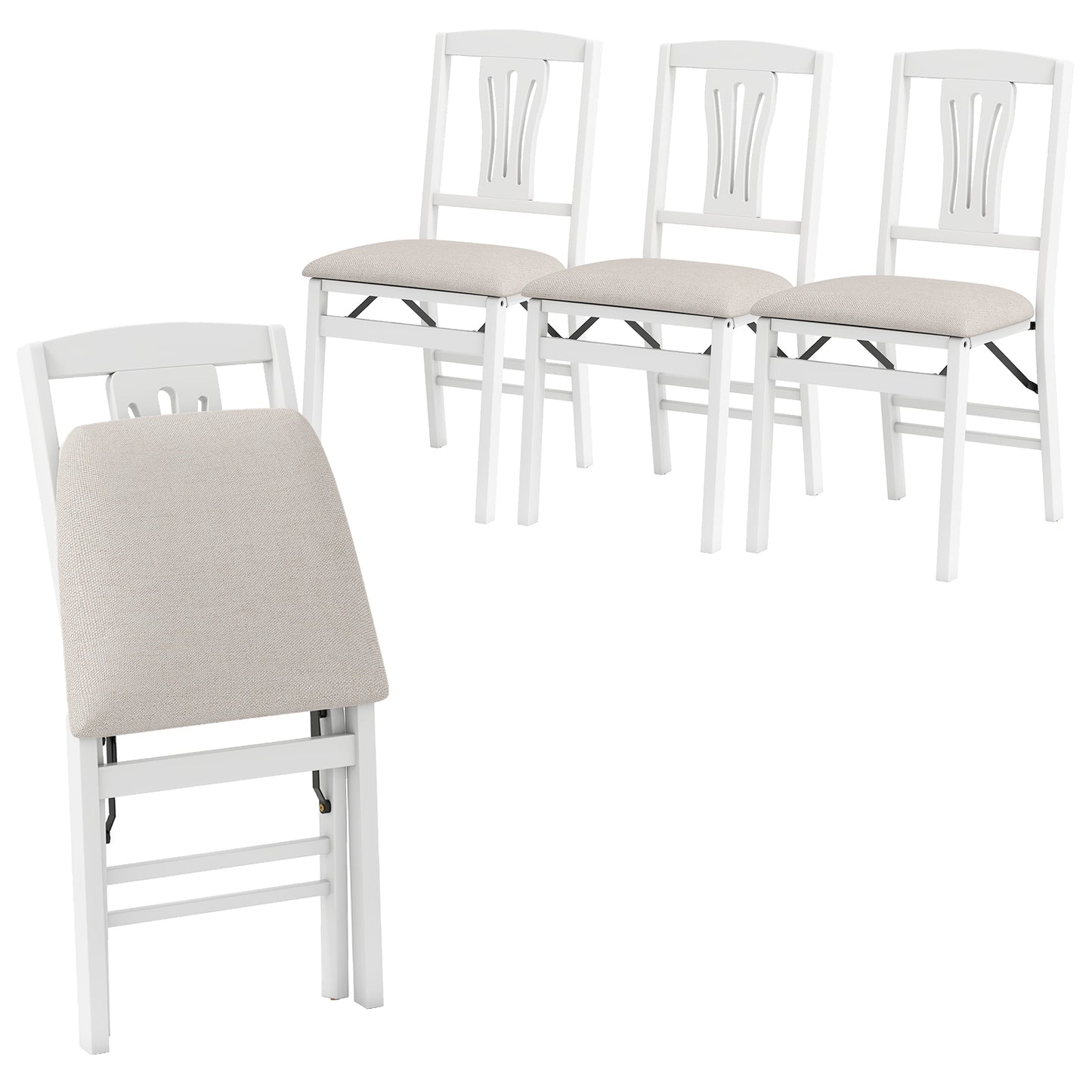 Folding Kitchen Chairs Set of 4, Upholstered Dining Chairs, White Dining Chairs White at Gallery Canada