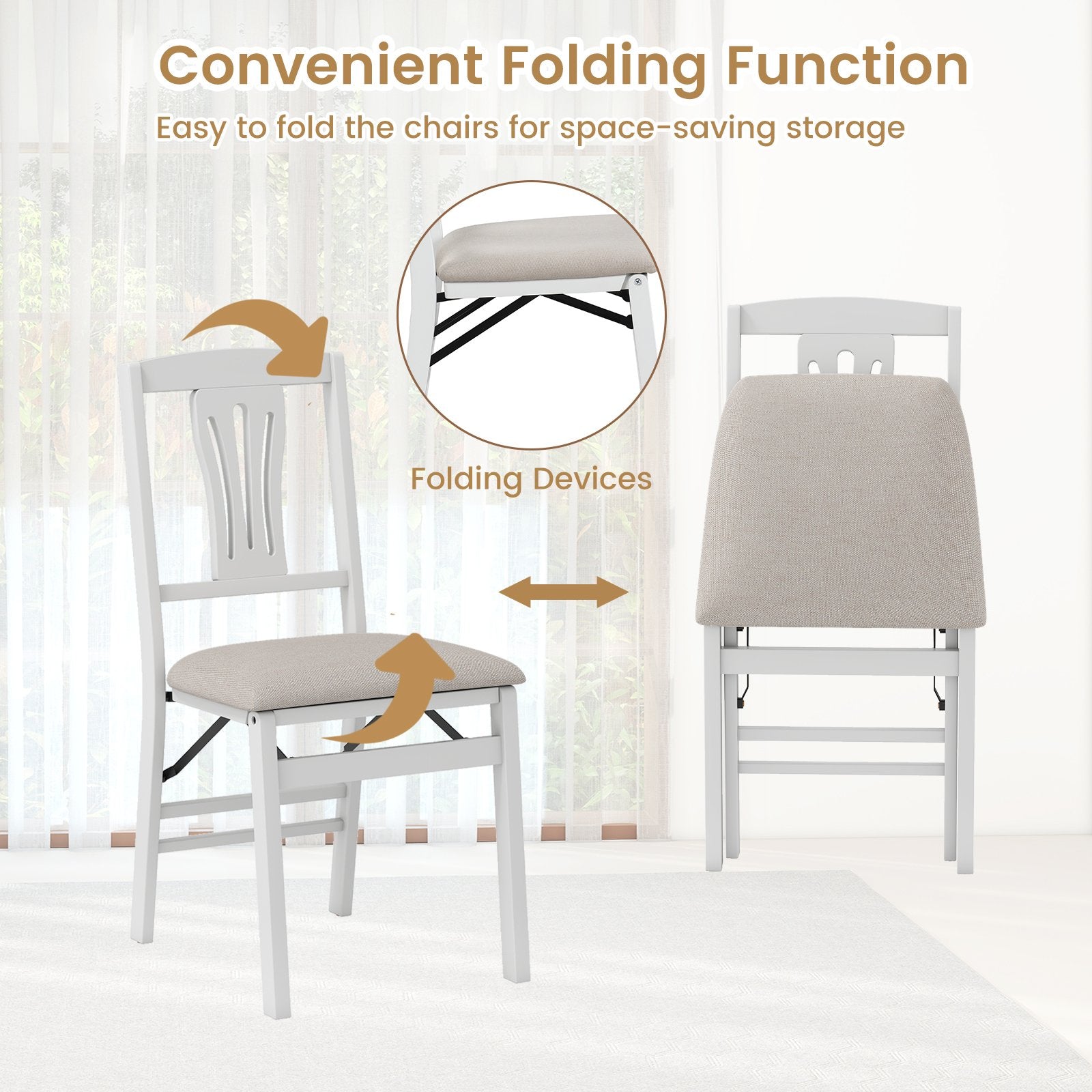 Folding Kitchen Chairs Set of 4 Upholstered Dining Chairs with Comfy Padded Seats, White Dining Chairs at Gallery Canada