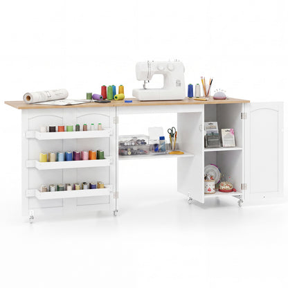 Folding Large Sewing Table With Storage, Beige Sewing Tables at Gallery Canada
