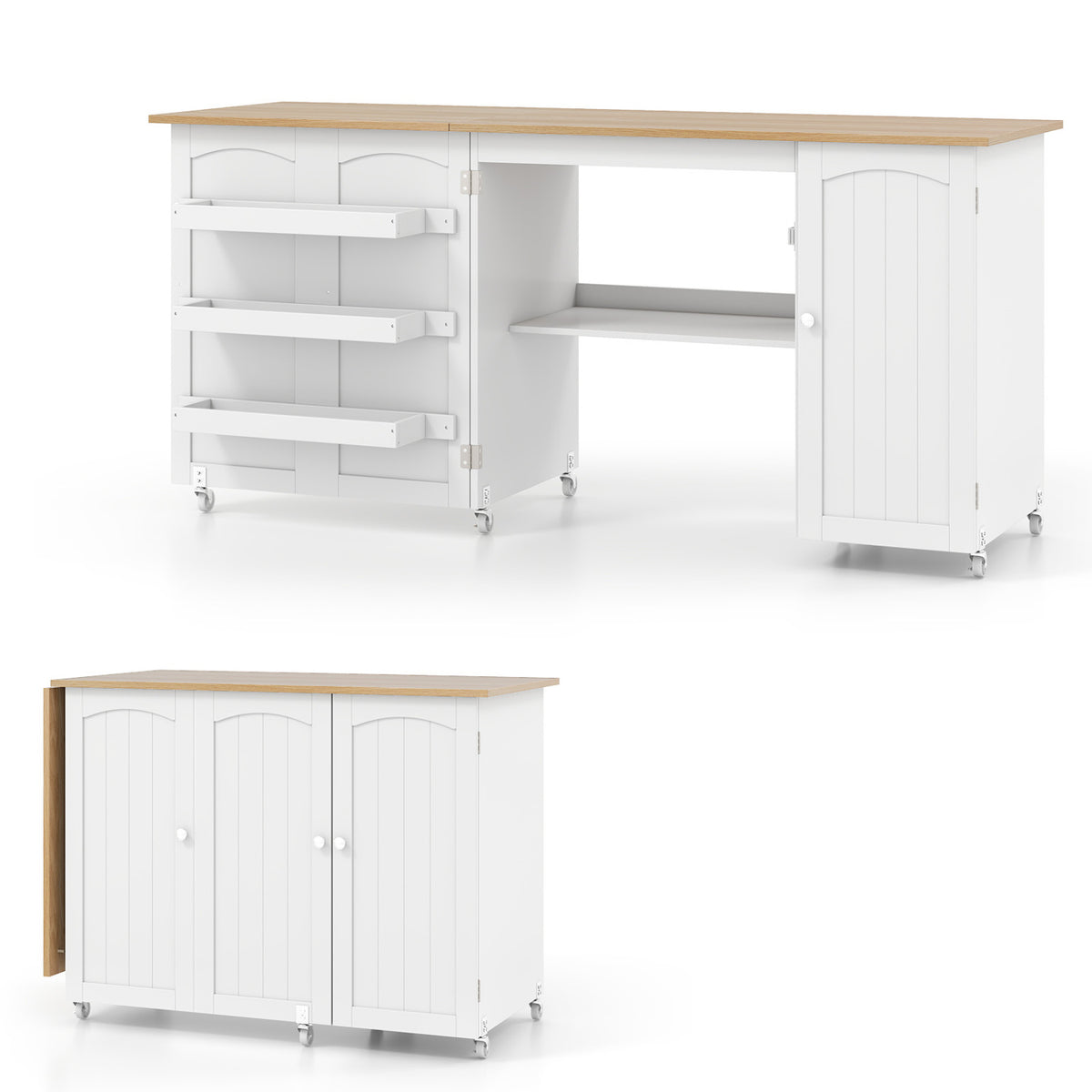 Folding Large Sewing Table With Storage, Beige Sewing Tables at Gallery Canada