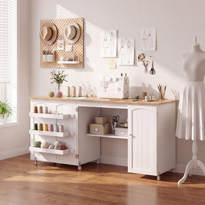Folding Large Sewing Table With Storage, Beige Sewing Tables at Gallery Canada