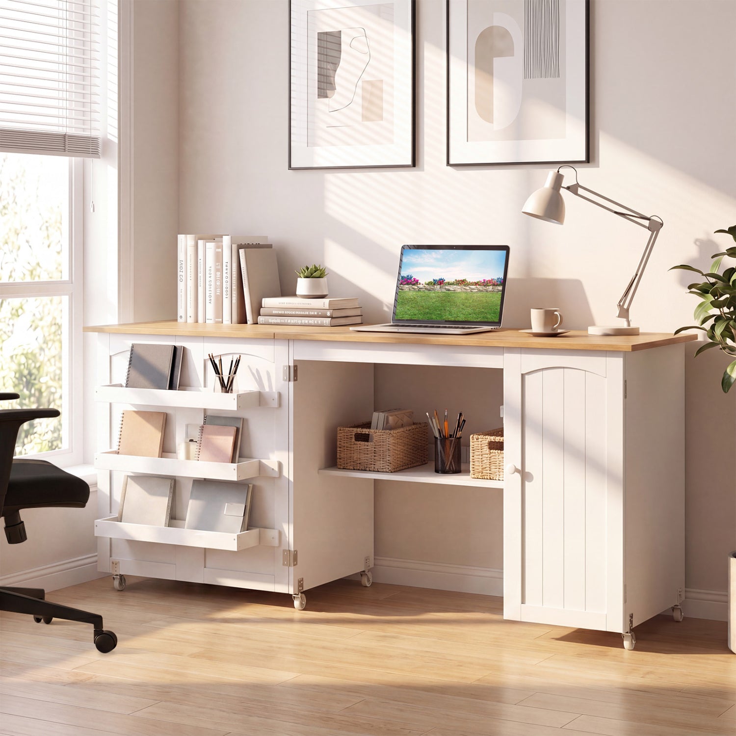 Folding Large Sewing Table With Storage, Beige Sewing Tables at Gallery Canada