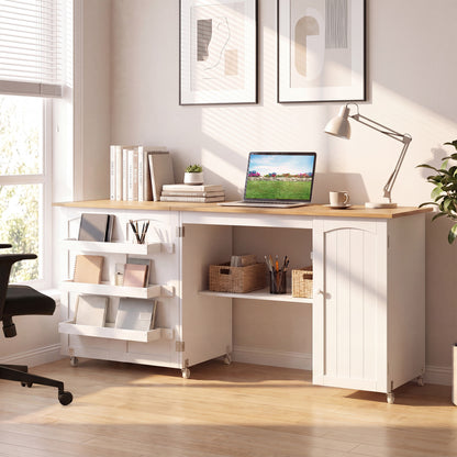 Folding Large Sewing Table With Storage, Beige Sewing Tables at Gallery Canada