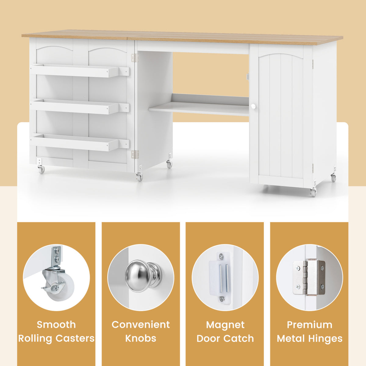 Folding Large Sewing Table With Storage, Beige Sewing Tables at Gallery Canada