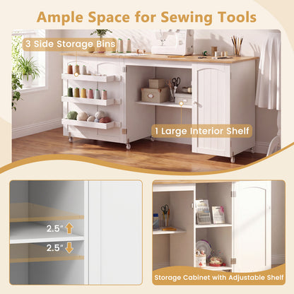 Folding Large Sewing Table With Storage, Beige Sewing Tables at Gallery Canada