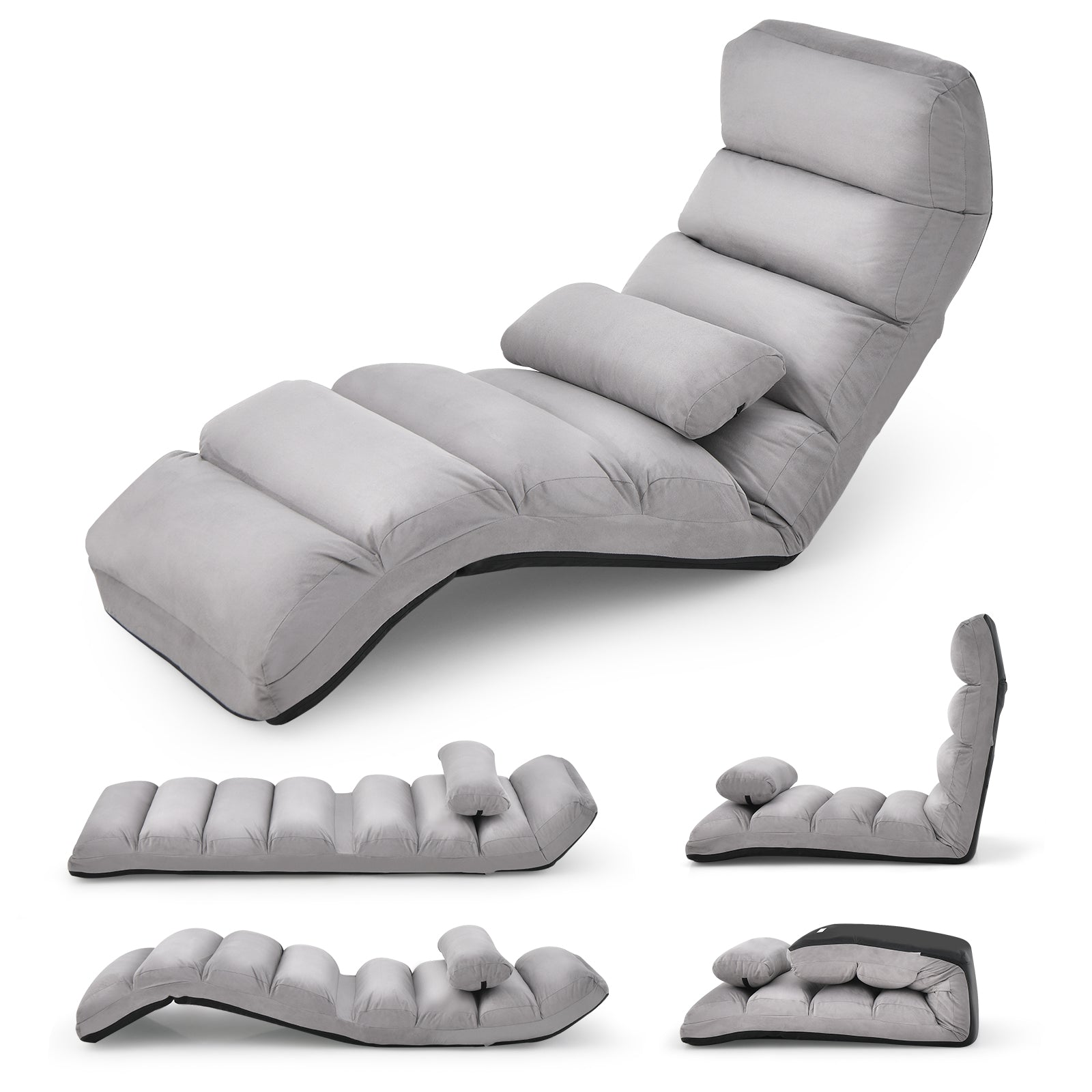 Folding Lazy Sofa Couch with Pillow, Gray Floor Chairs at Gallery Canada