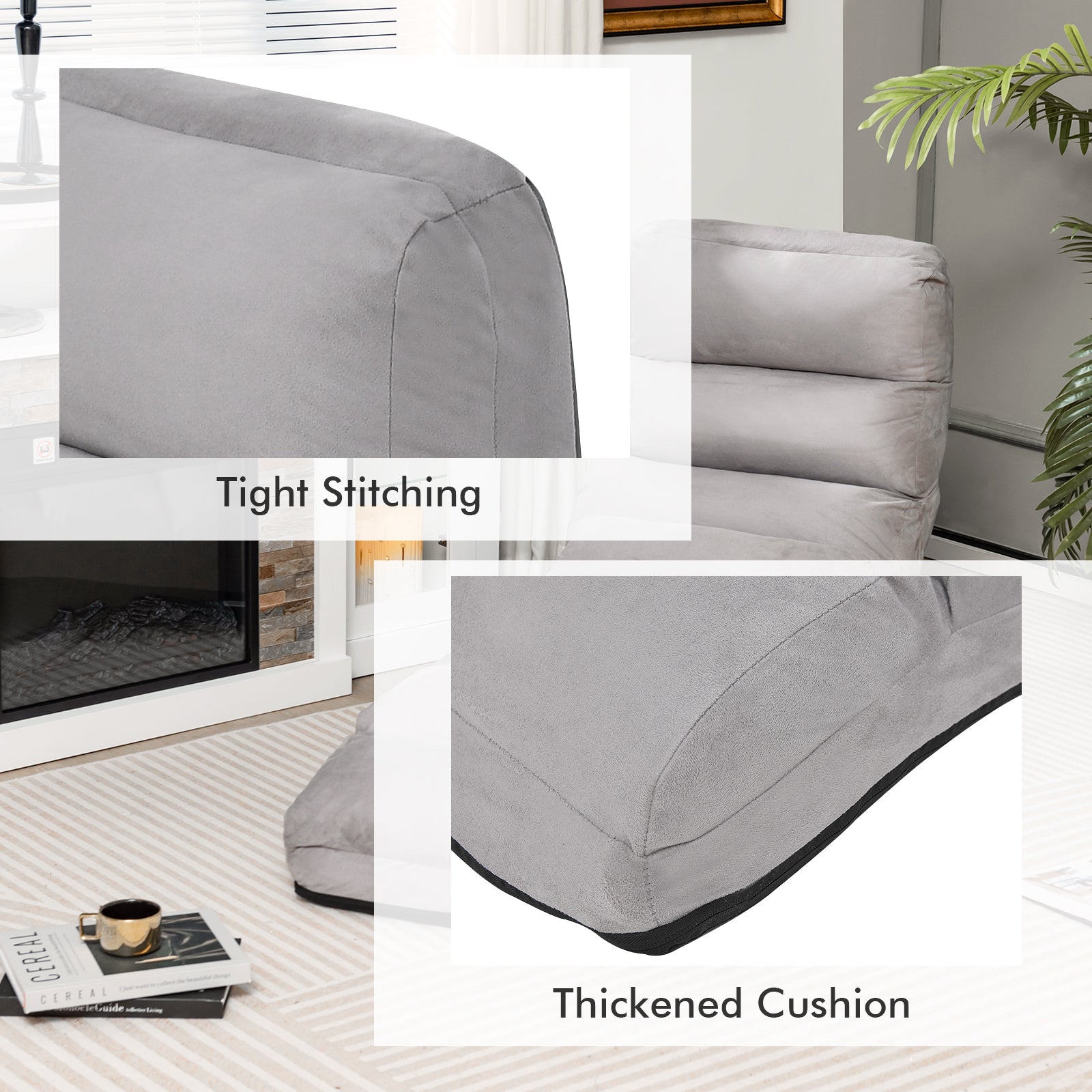Folding Lazy Sofa Couch with Pillow, Gray Floor Chairs at Gallery Canada
