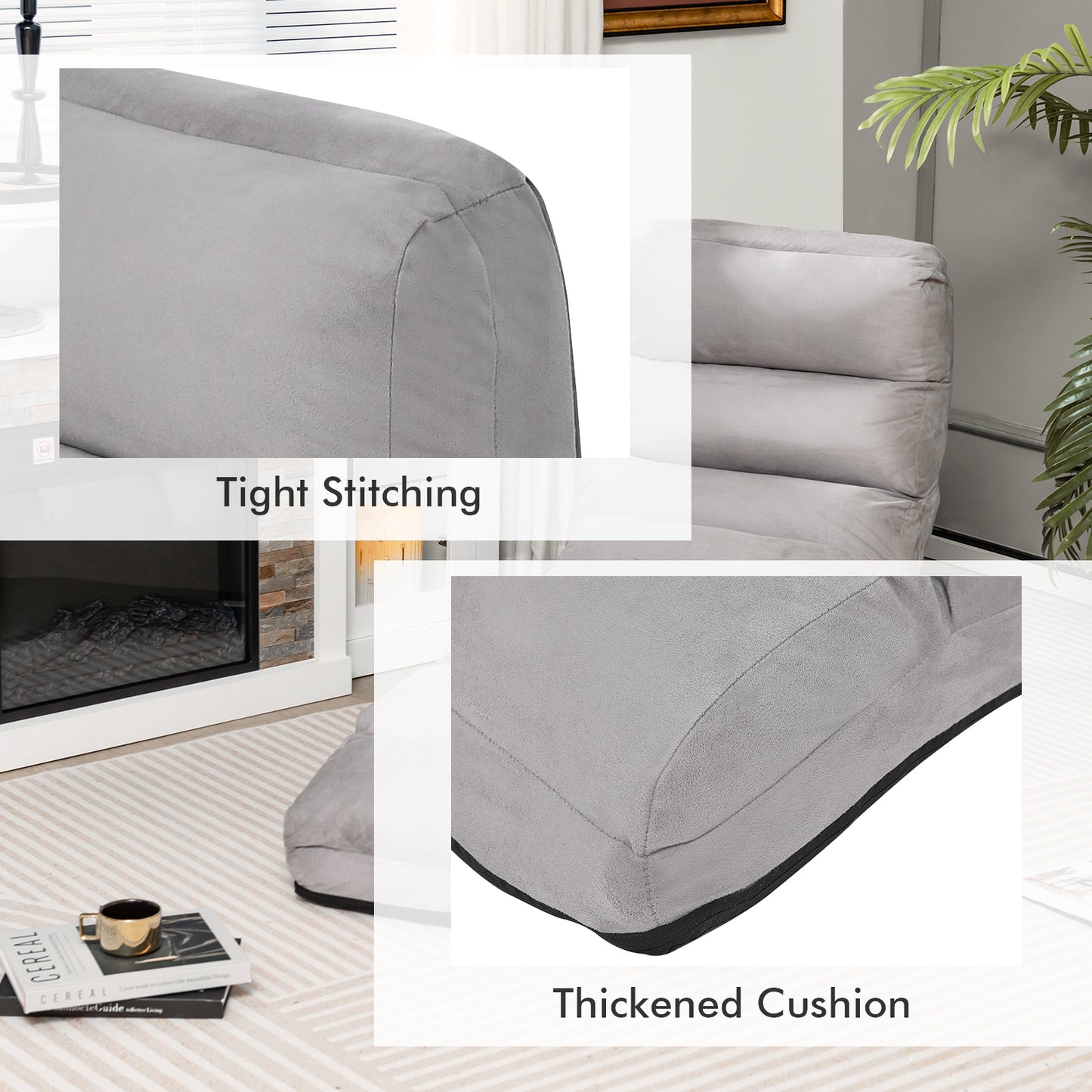Folding Lazy Sofa Couch with Pillow, Gray Floor Chairs at Gallery Canada