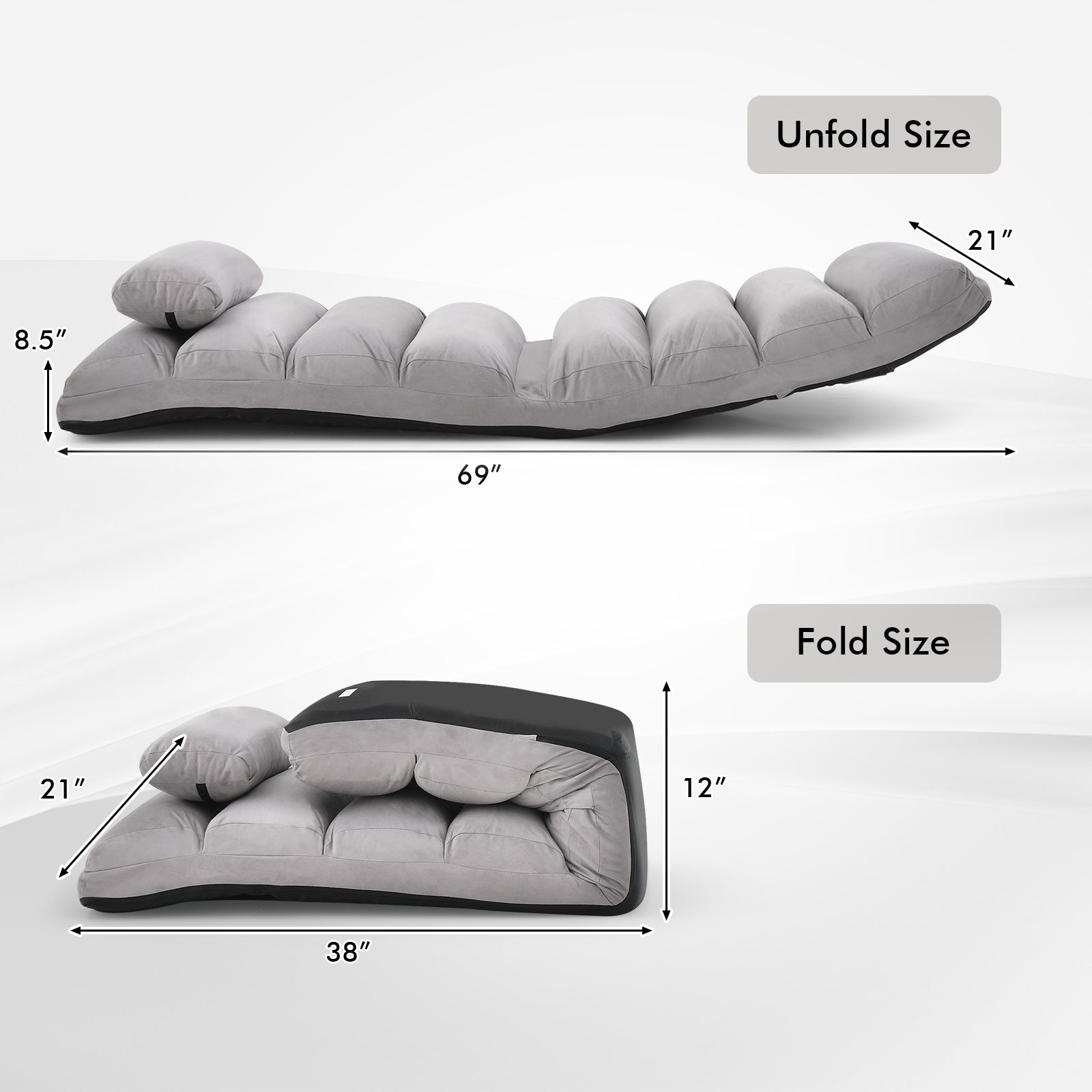 Folding Lazy Sofa Couch with Pillow, Gray Floor Chairs at Gallery Canada