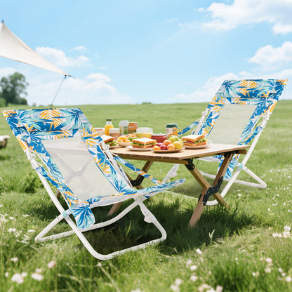 Folding Low Beach Chair Set of 2 Patio Sling Chairs with Padded Head Pillow, Blue Outdoor Benches at Gallery Canada