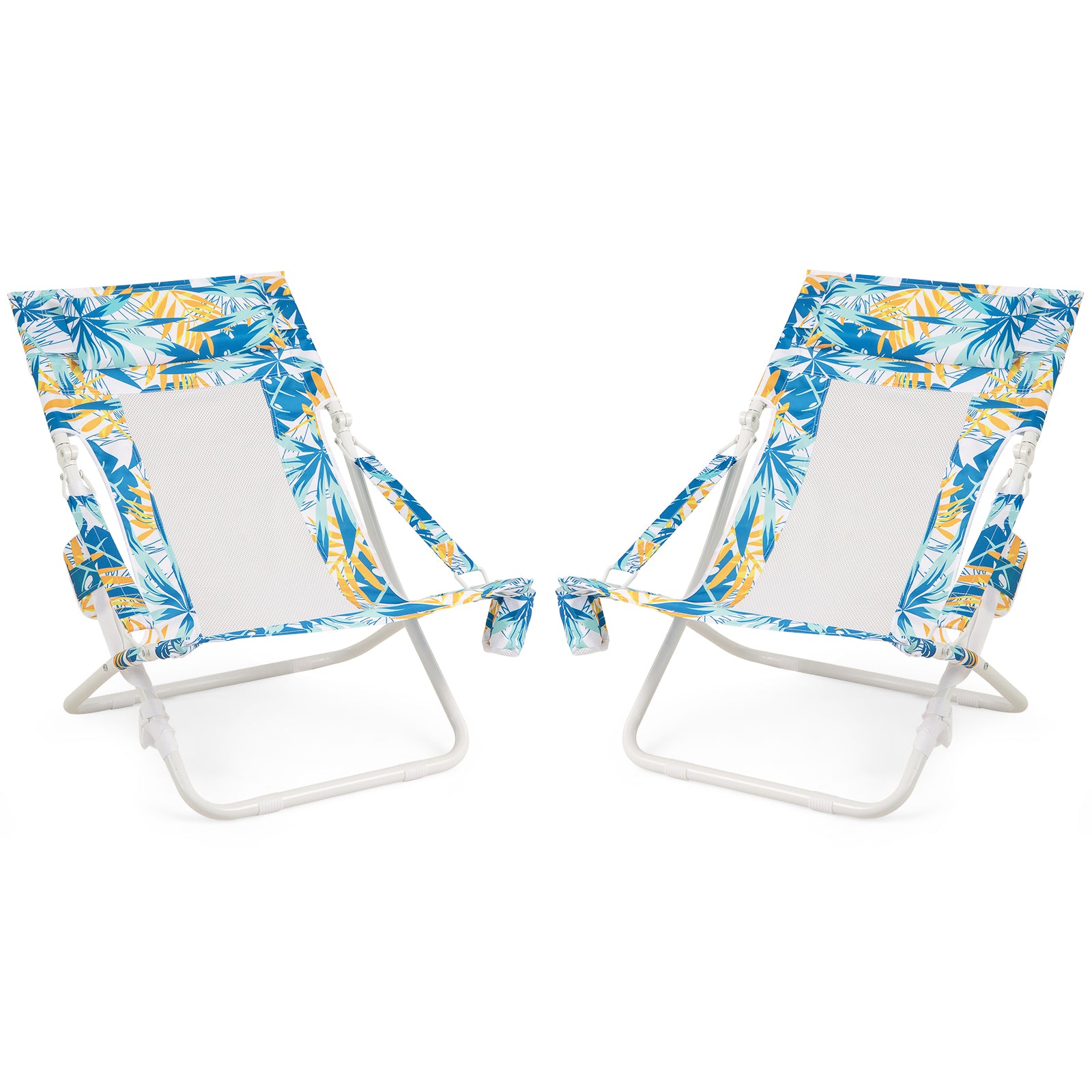 Folding Low Beach Chair Set of 2 Patio Sling Chairs with Padded Head Pillow, Blue Outdoor Benches at Gallery Canada