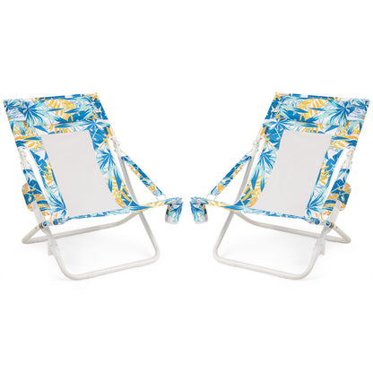 Folding Low Beach Chair Set of 2 Patio Sling Chairs with Padded Head Pillow, Blue Outdoor Benches at Gallery Canada