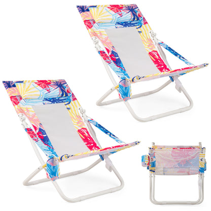 Folding Low Beach Chair Set of 2 Patio Sling Chairs with Padded Head Pillow, Pink Outdoor Benches Pink at Gallery Canada