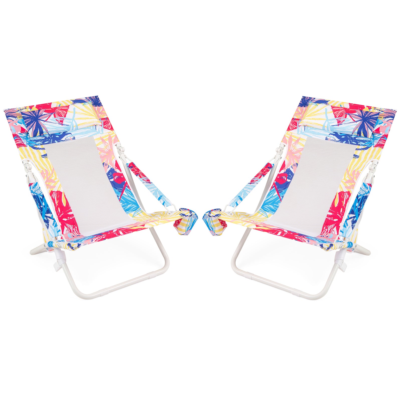 Folding Low Beach Chair Set of 2 Patio Sling Chairs with Padded Head Pillow, Pink Outdoor Benches at Gallery Canada