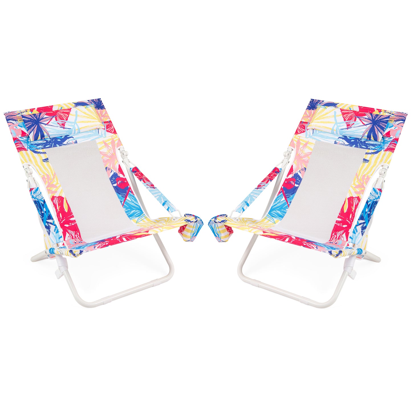 Folding Low Beach Chair Set of 2 Patio Sling Chairs with Padded Head Pillow, Pink Outdoor Benches at Gallery Canada