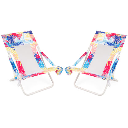 Folding Low Beach Chair Set of 2 Patio Sling Chairs with Padded Head Pillow, Pink Outdoor Benches at Gallery Canada