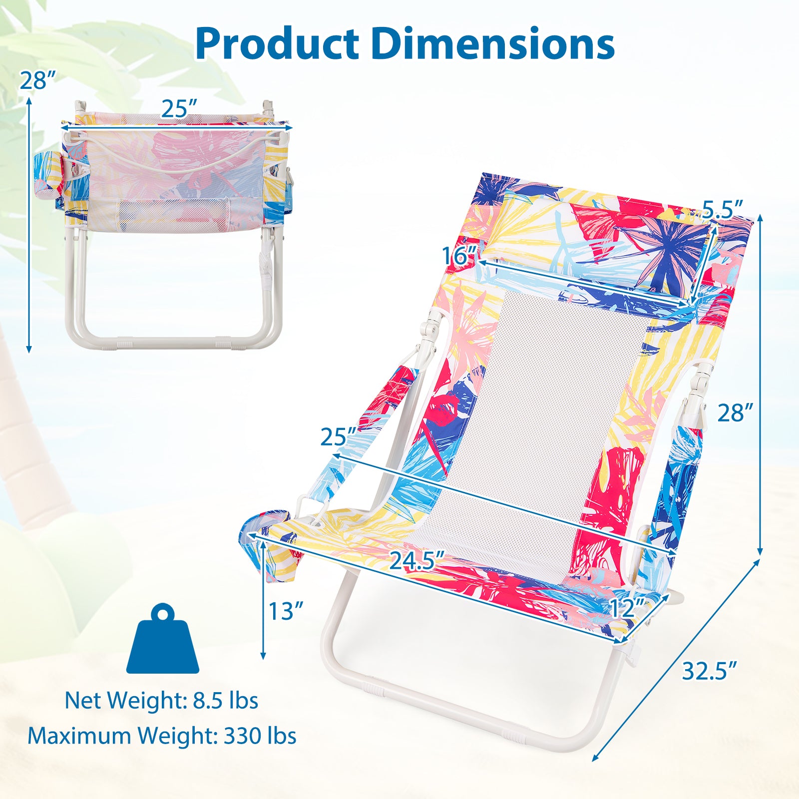 Folding Low Beach Chair Set of 2 Patio Sling Chairs with Padded Head Pillow, Pink Outdoor Benches at Gallery Canada