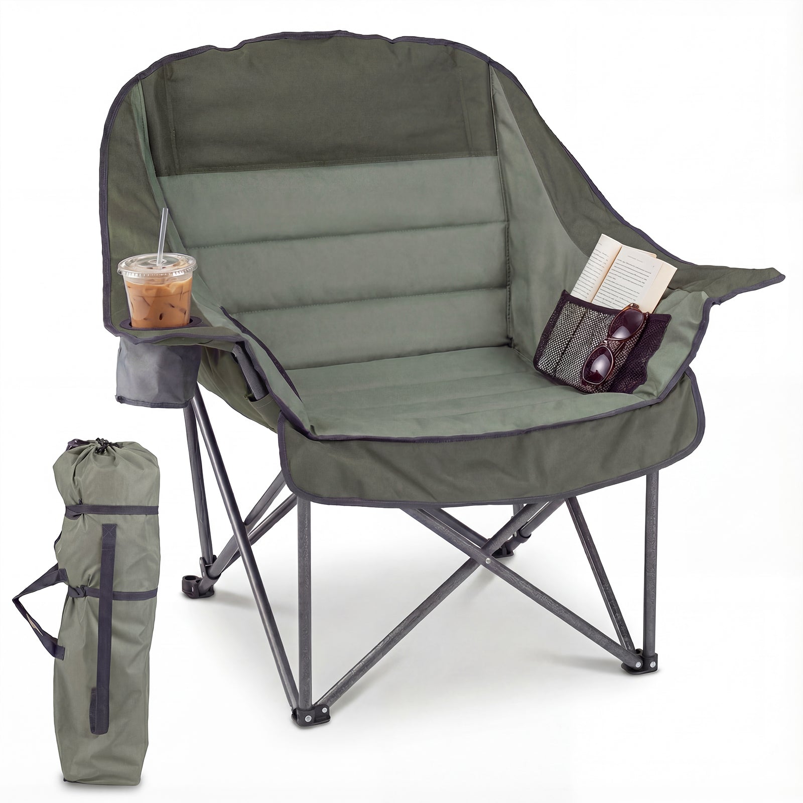 Folding Oversized Camping Chair, Side Pockets, Cup Holder, Green Camping Furniture Green at Gallery Canada