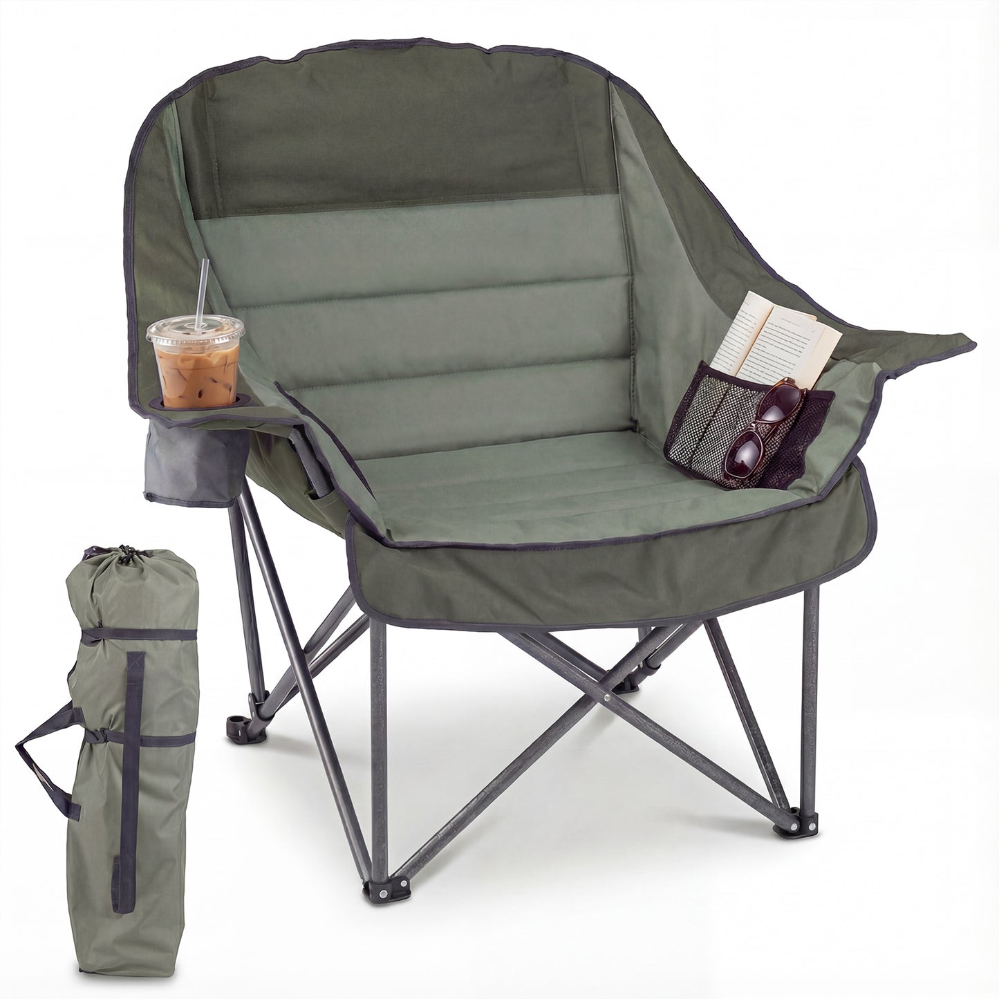 Folding Oversized Camping Chair, Side Pockets, Cup Holder, Green Camping Furniture Green at Gallery Canada