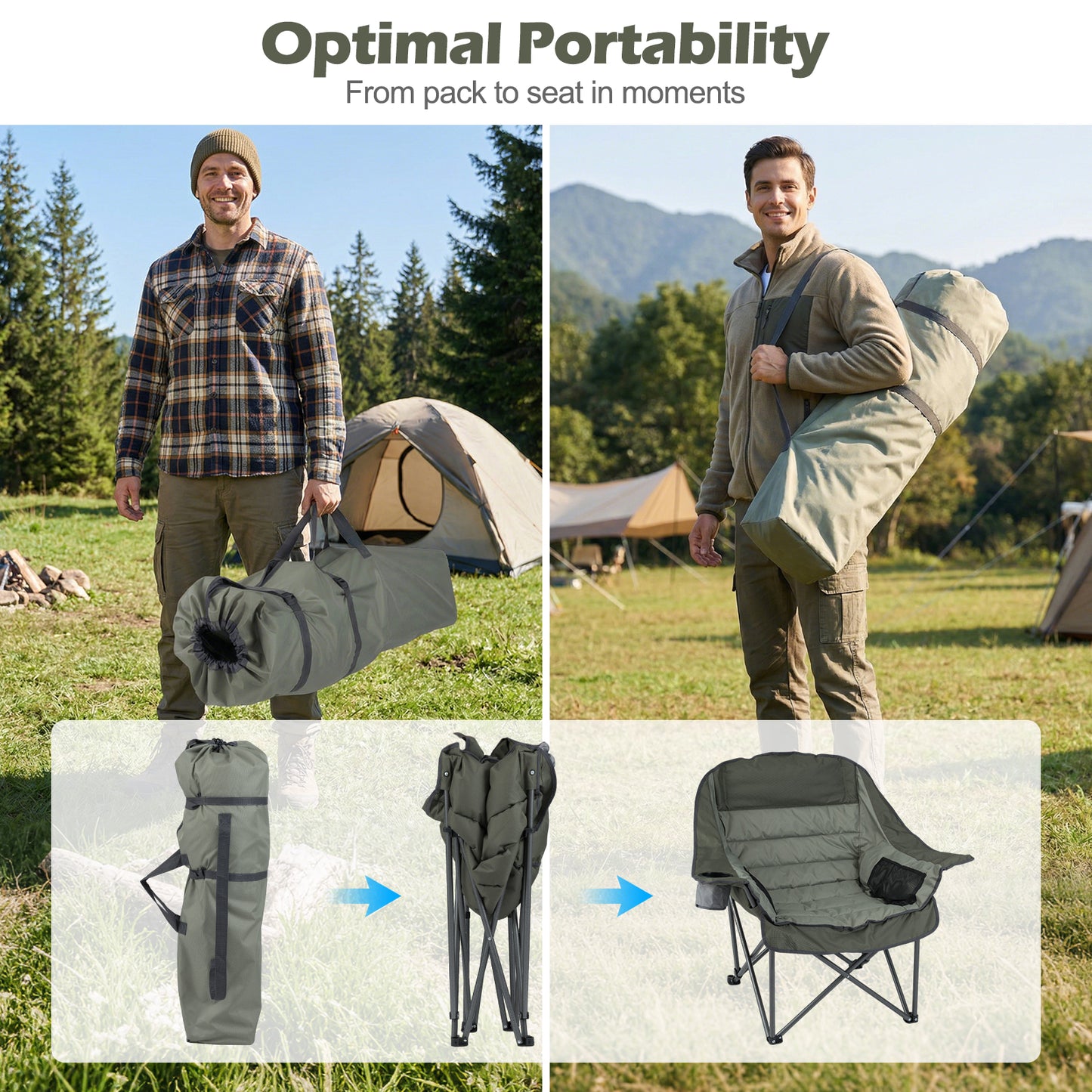 Folding Oversized Camping Chair, Side Pockets, Cup Holder, Green Camping Furniture at Gallery Canada