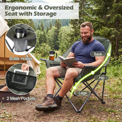 Folding Oversized Camping Chair, Side Pockets, Cup Holder, Green Camping Furniture at Gallery Canada
