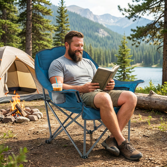 Oversized Folding Camping Chair, With Side Pockets And Cup Holder, Blue Camping Furniture Blue at Gallery Canada