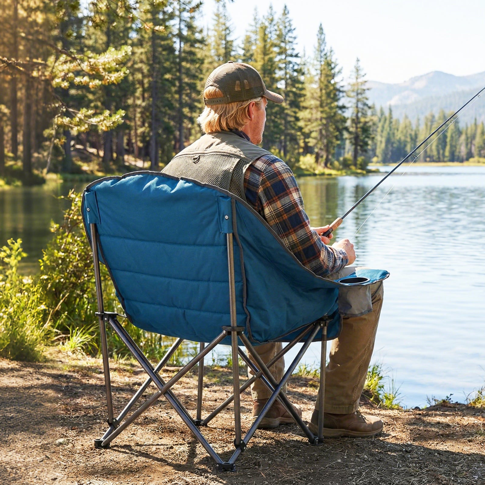 Oversized Folding Camping Chair, With Side Pockets And Cup Holder, Blue Camping Furniture at Gallery Canada