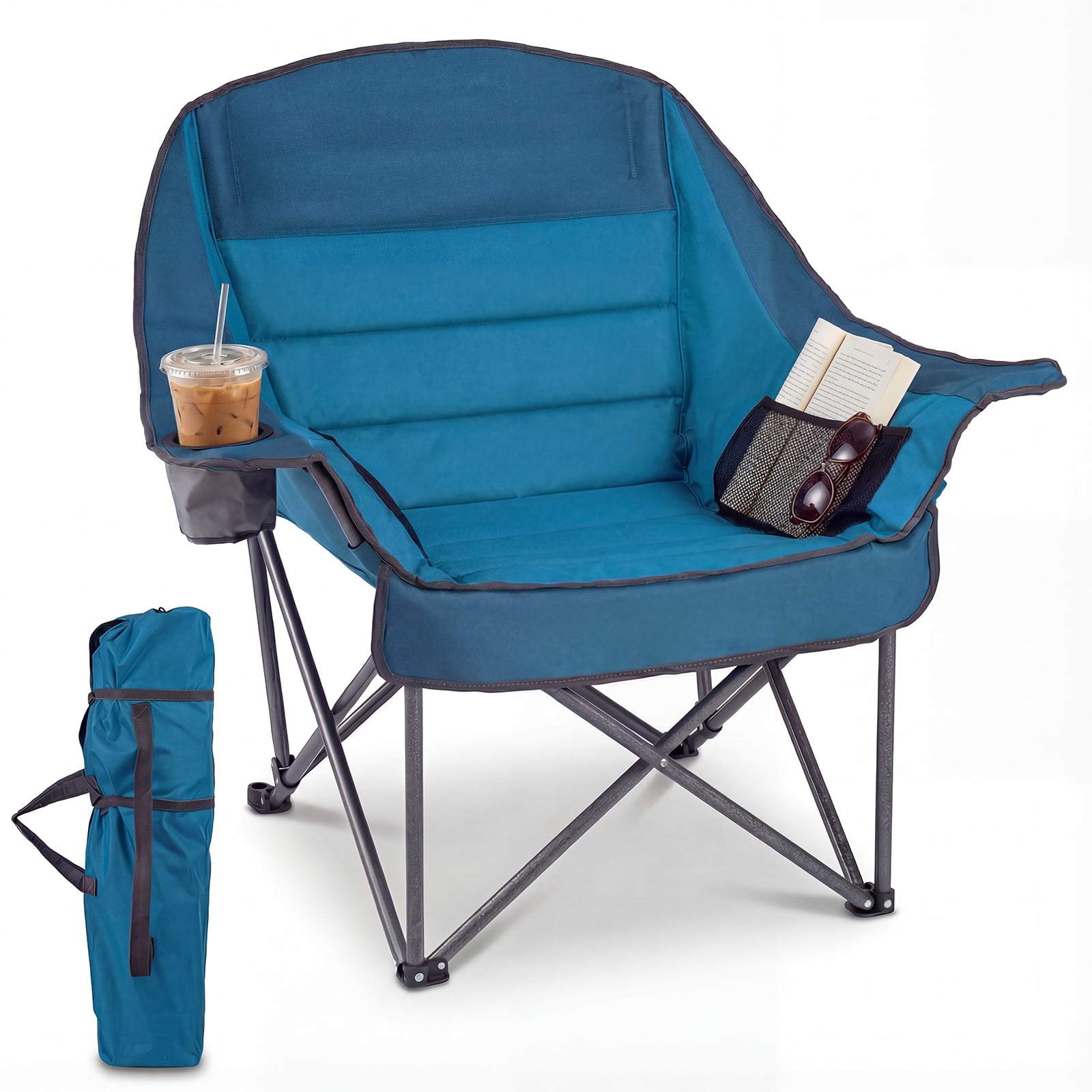 Oversized Folding Camping Chair, With Side Pockets And Cup Holder, Blue Camping Furniture at Gallery Canada