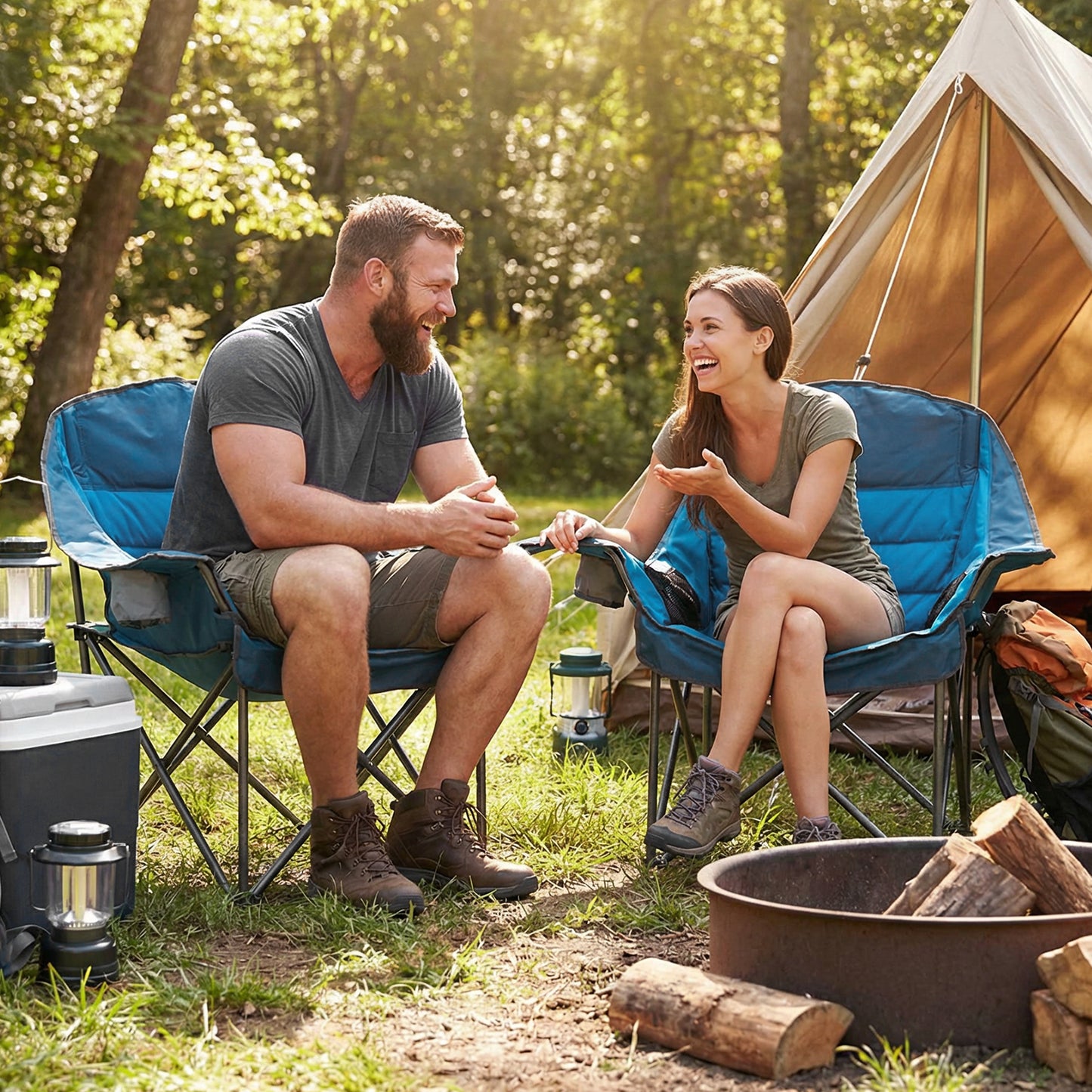 Oversized Folding Camping Chair, With Side Pockets And Cup Holder, Blue Camping Furniture at Gallery Canada