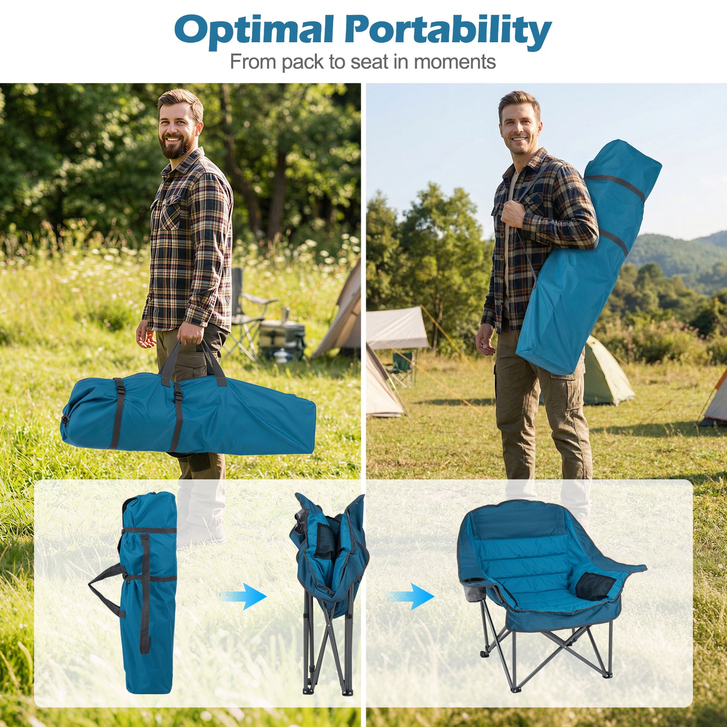 Oversized Folding Camping Chair, With Side Pockets And Cup Holder, Blue Camping Furniture at Gallery Canada