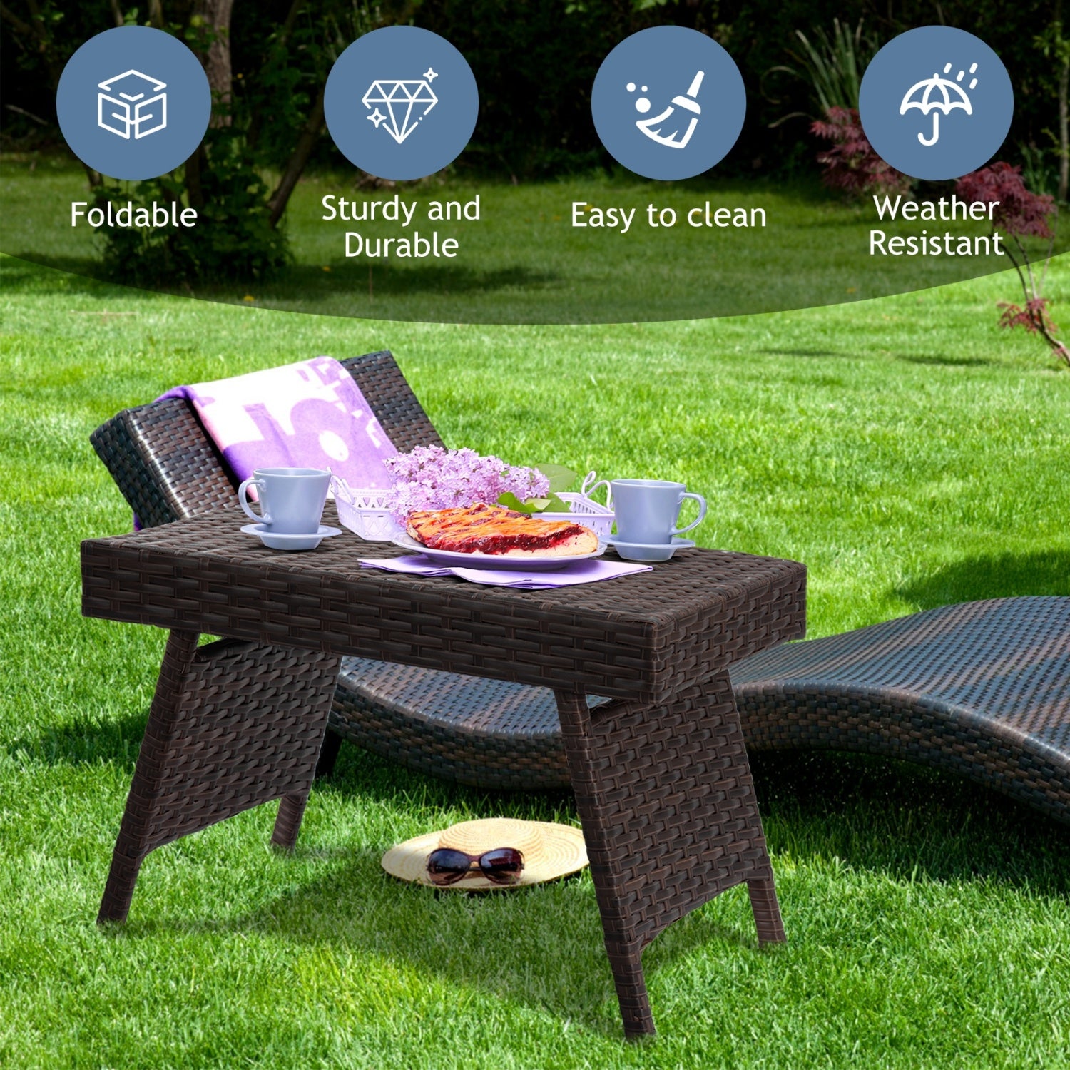 Folding PE Rattan Coffee Table, Brown Patio Coffee Tables at Gallery Canada