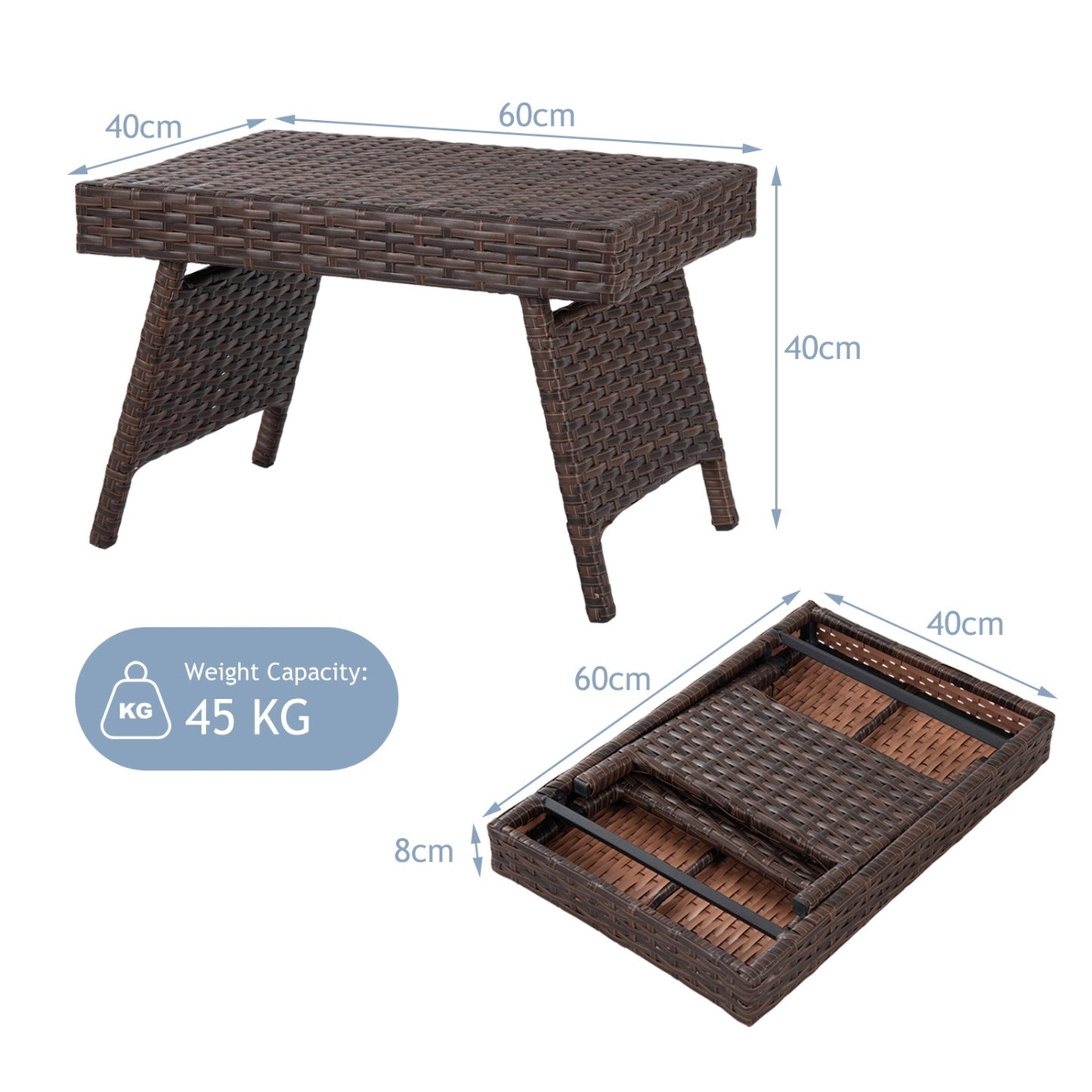Folding PE Rattan Coffee Table, Brown Patio Coffee Tables at Gallery Canada