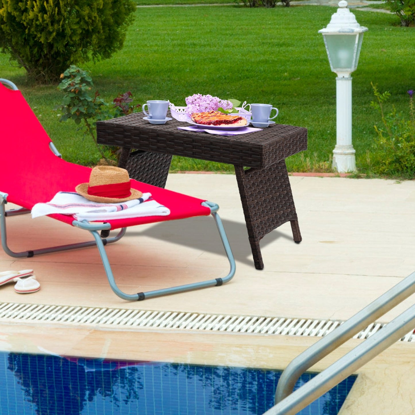 Folding PE Rattan Coffee Table, Brown Patio Coffee Tables at Gallery Canada