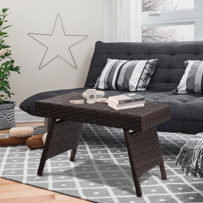 Folding PE Rattan Coffee Table, Brown Patio Coffee Tables at Gallery Canada