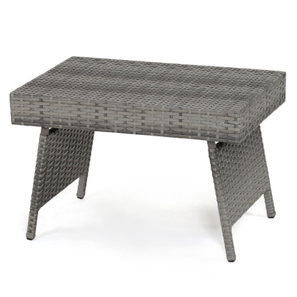 Folding PE Rattan Side Coffee Table, Gray
