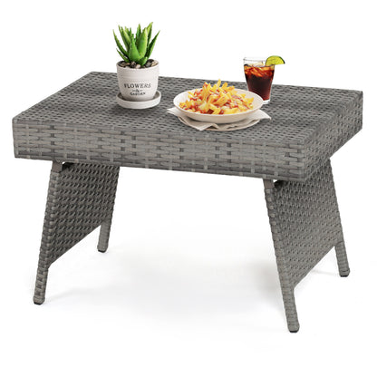 Folding PE Rattan Side Coffee Table, Gray