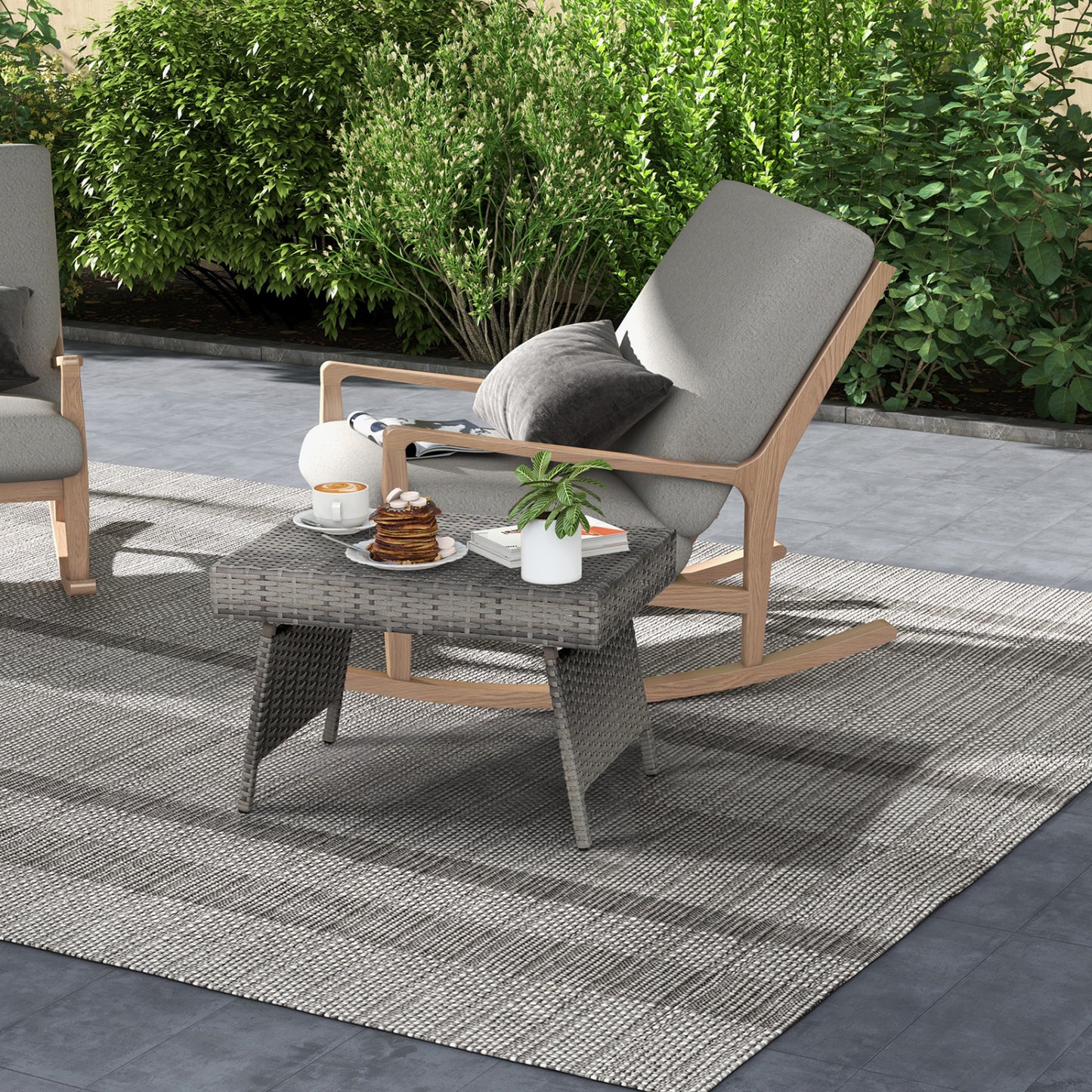 Folding PE Rattan Side Coffee Table, Gray