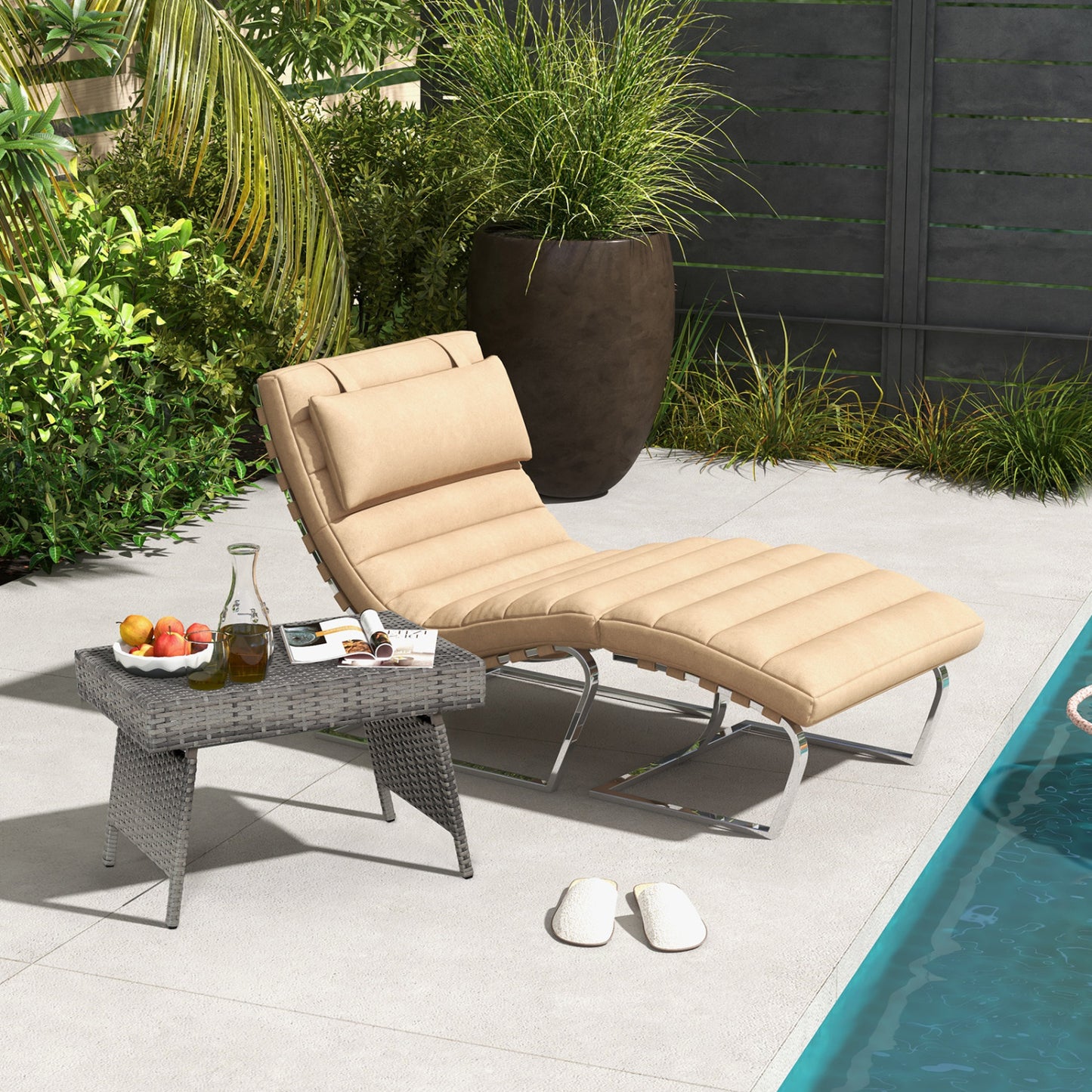 Folding PE Rattan Side Coffee Table, Gray