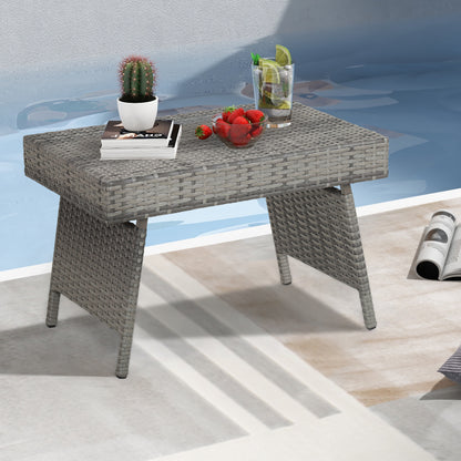 Folding PE Rattan Side Coffee Table, Gray